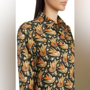 ETRO Milano Twill Shirt With Printed Birds In Black